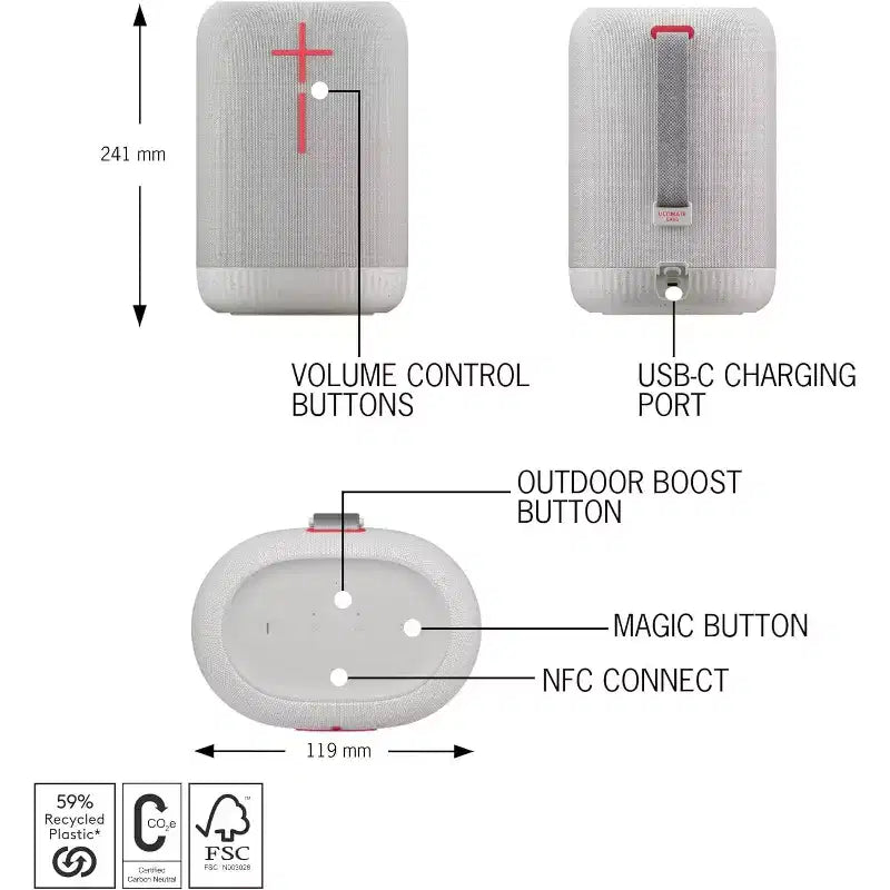 Ultimate Ears EPICBOOM, Portable Wireless Bluetooth Speaker, Big Bass Waterproof, Floatable, - White