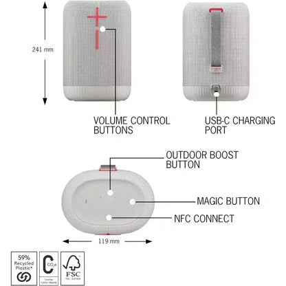 Ultimate Ears EPICBOOM, Portable Wireless Bluetooth Speaker, Big Bass Waterproof, Floatable, - White