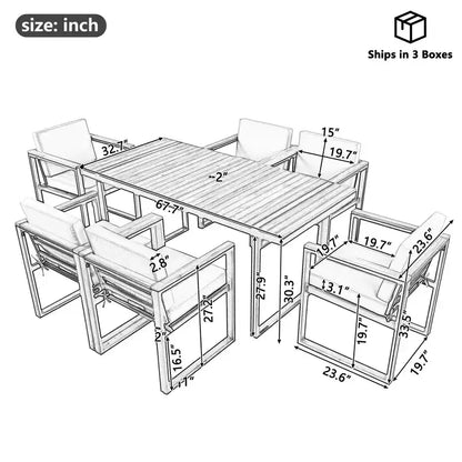 Whisen Set da Pranzo da Esterno 7 Pezzi, Tavolo e Sedie da Pranzo per Patio con Cuscini Rimovibili