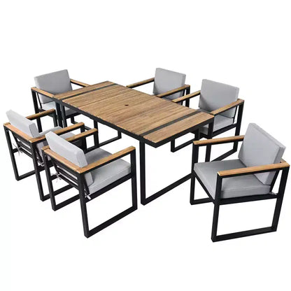 Whisen Set da Pranzo da Esterno 7 Pezzi, Tavolo e Sedie da Pranzo per Patio con Cuscini Rimovibili