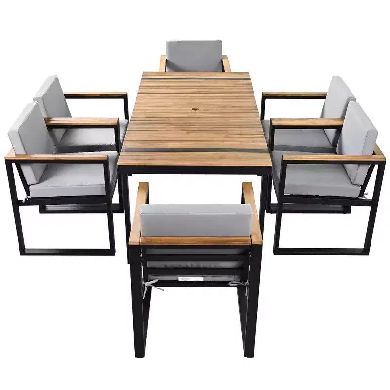 Whisen Set da Pranzo da Esterno 7 Pezzi, Tavolo e Sedie da Pranzo per Patio con Cuscini Rimovibili