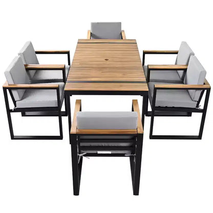 Whisen Set da Pranzo da Esterno 7 Pezzi, Tavolo e Sedie da Pranzo per Patio con Cuscini Rimovibili