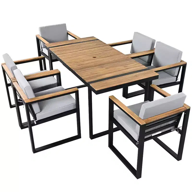 Whisen Set da Pranzo da Esterno 7 Pezzi, Tavolo e Sedie da Pranzo per Patio con Cuscini Rimovibili