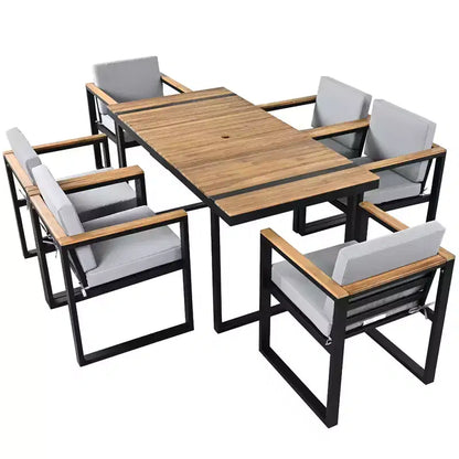 Whisen Set da Pranzo da Esterno 7 Pezzi, Tavolo e Sedie da Pranzo per Patio con Cuscini Rimovibili