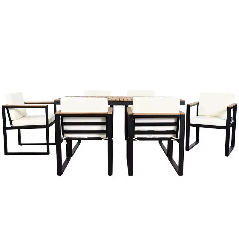 Whisen Set da Pranzo da Esterno 7 Pezzi, Tavolo e Sedie da Pranzo per Patio con Cuscini Rimovibili