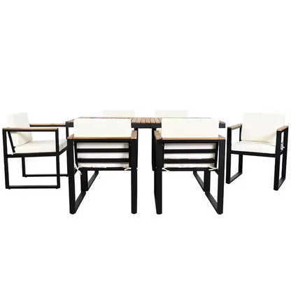 Whisen Set da Pranzo da Esterno 7 Pezzi, Tavolo e Sedie da Pranzo per Patio con Cuscini Rimovibili