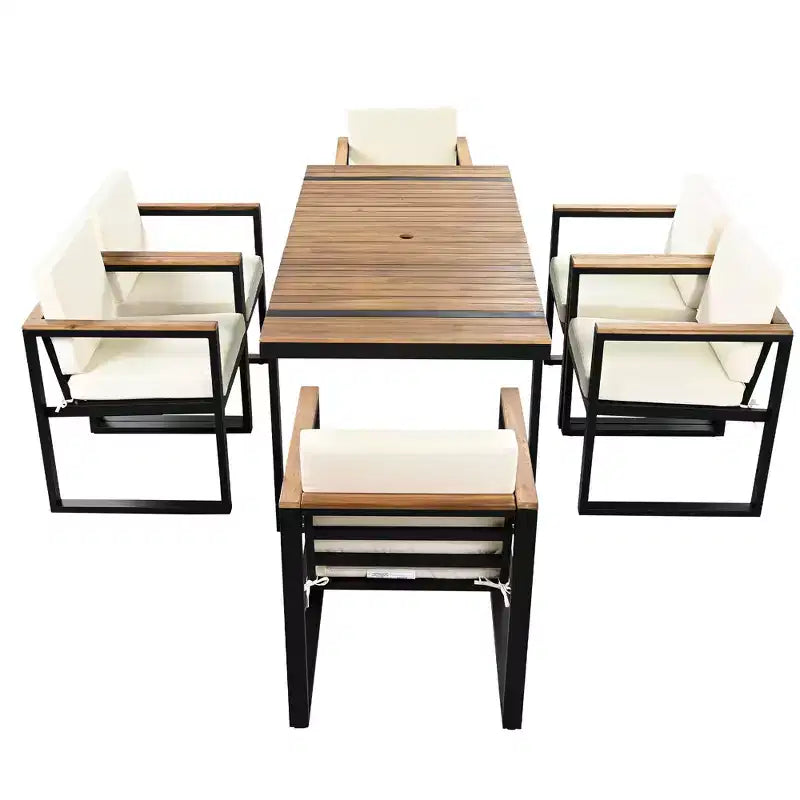 Whisen Set da Pranzo da Esterno 7 Pezzi, Tavolo e Sedie da Pranzo per Patio con Cuscini Rimovibili