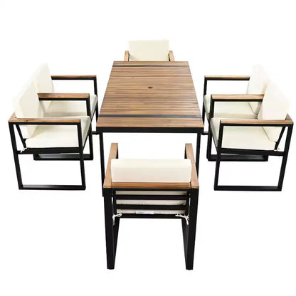 Whisen Set da Pranzo da Esterno 7 Pezzi, Tavolo e Sedie da Pranzo per Patio con Cuscini Rimovibili