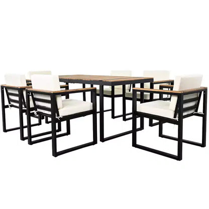 Whisen Set da Pranzo da Esterno 7 Pezzi, Tavolo e Sedie da Pranzo per Patio con Cuscini Rimovibili