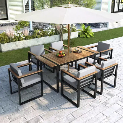 Whisen Set da Pranzo da Esterno 7 Pezzi, Tavolo e Sedie da Pranzo per Patio con Cuscini Rimovibili