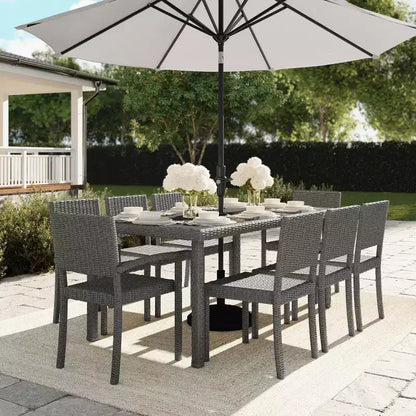 Martha Stewart Bedford 9-Piece Indoor-Outdoor Dining Set with 8 Stackable Dining Chairs and 71 Patio Table with Engineered Wood Top in Rattan Wicker