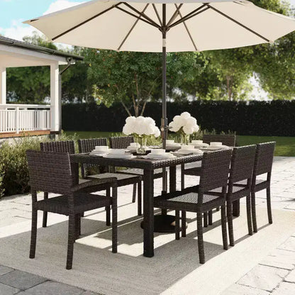 Martha Stewart Bedford 9-Piece Indoor-Outdoor Dining Set with 8 Stackable Dining Chairs and 71 Patio Table with Engineered Wood Top in Rattan Wicker