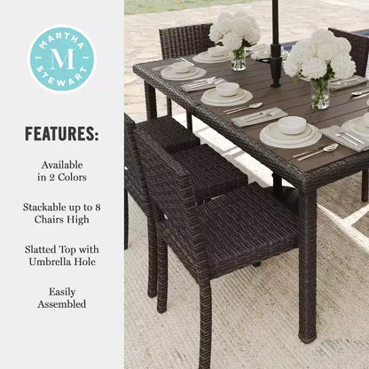 Martha Stewart Bedford 9-Piece Indoor-Outdoor Dining Set with 8 Stackable Dining Chairs and 71 Patio Table with Engineered Wood Top in Rattan Wicker