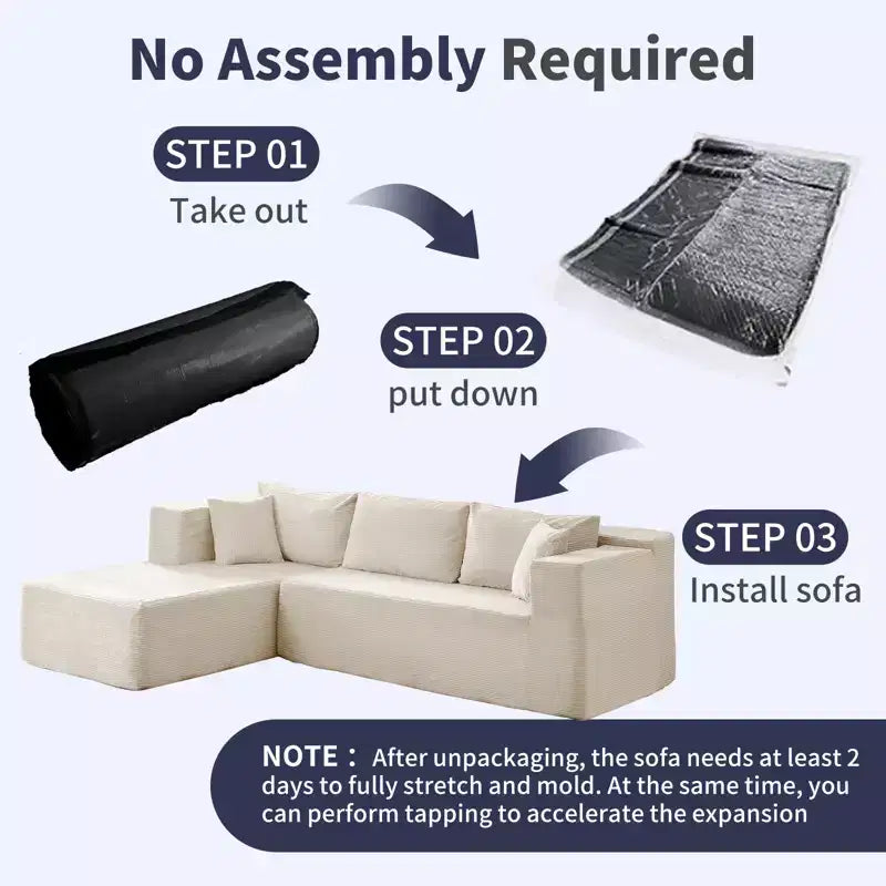 Mjkone Divano moderno a 2 pezzi in velluto a coste da 269 cm con combinazione libera a forma di L e seduta profonda, divani sezionali imbottiti con chaise longue sinistra