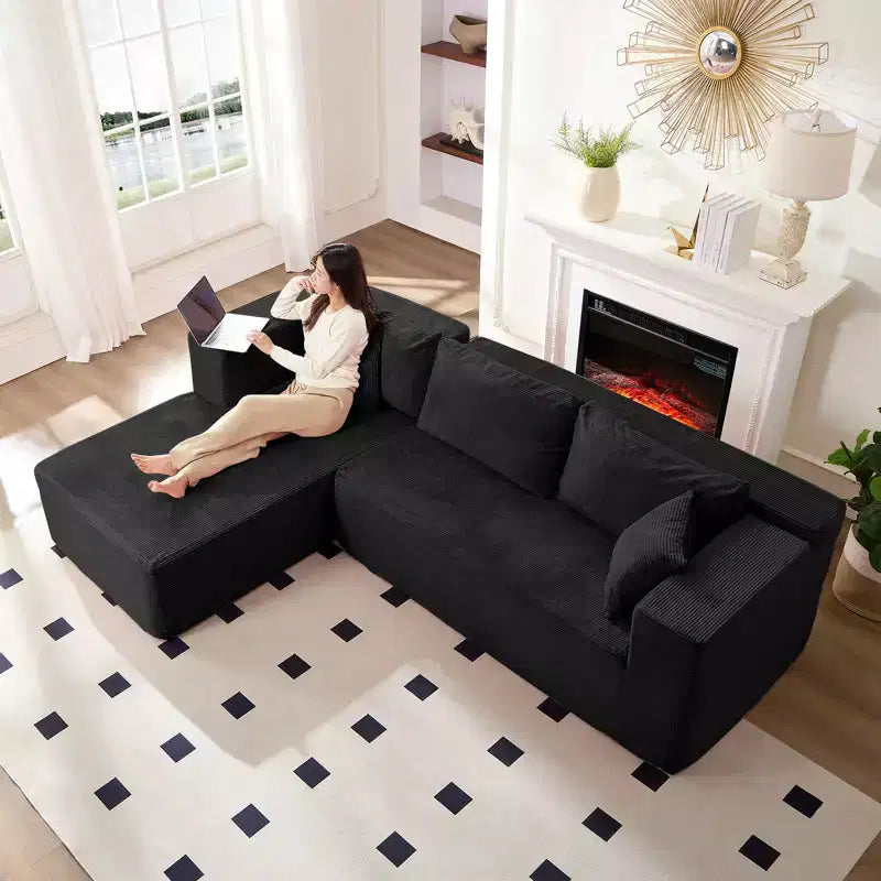 Mjkone Divano moderno a 2 pezzi in velluto a coste da 269 cm con combinazione libera a forma di L e seduta profonda, divani sezionali imbottiti con chaise longue sinistra