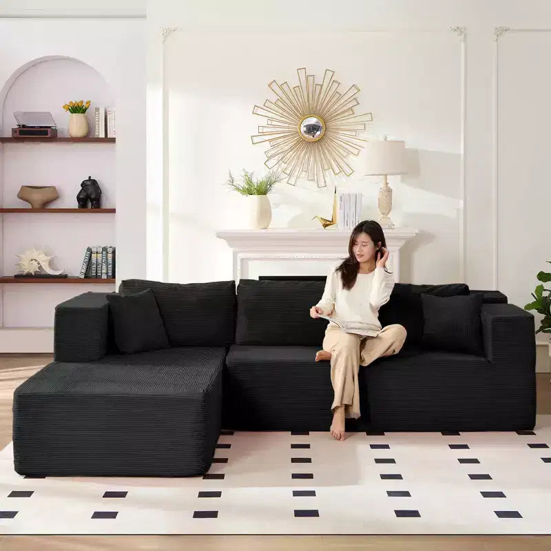 Mjkone Divano moderno a 2 pezzi in velluto a coste da 269 cm con combinazione libera a forma di L e seduta profonda, divani sezionali imbottiti con chaise longue sinistra