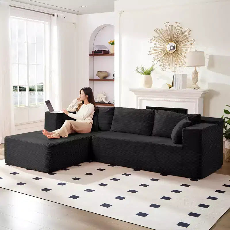 Mjkone Divano moderno a 2 pezzi in velluto a coste da 269 cm con combinazione libera a forma di L e seduta profonda, divani sezionali imbottiti con chaise longue sinistra