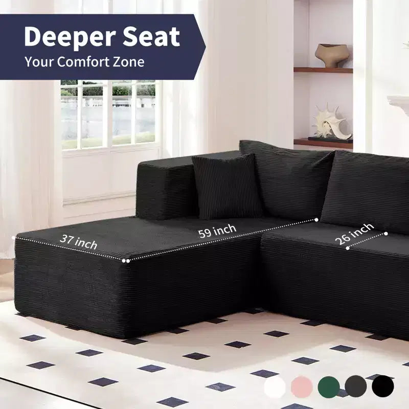Mjkone Divano moderno a 2 pezzi in velluto a coste da 269 cm con combinazione libera a forma di L e seduta profonda, divani sezionali imbottiti con chaise longue sinistra