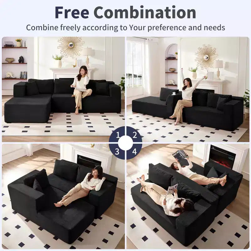 Mjkone Divano moderno a 2 pezzi in velluto a coste da 269 cm con combinazione libera a forma di L e seduta profonda, divani sezionali imbottiti con chaise longue sinistra