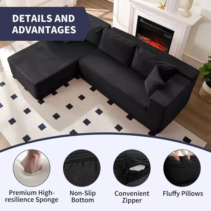 Mjkone Divano moderno a 2 pezzi in velluto a coste da 269 cm con combinazione libera a forma di L e seduta profonda, divani sezionali imbottiti con chaise longue sinistra