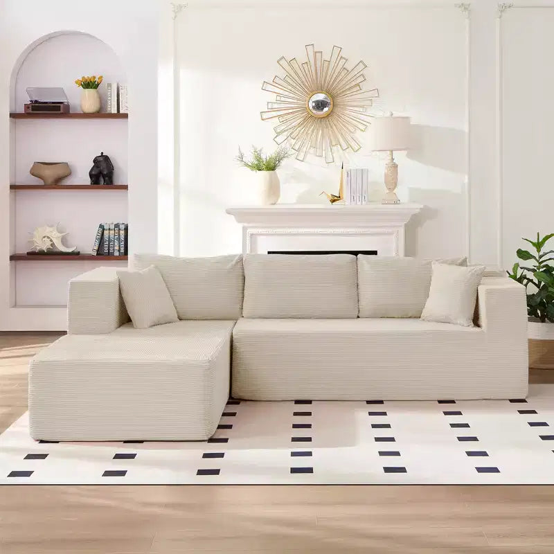 Mjkone Divano moderno a 2 pezzi in velluto a coste da 269 cm con combinazione libera a forma di L e seduta profonda, divani sezionali imbottiti con chaise longue sinistra