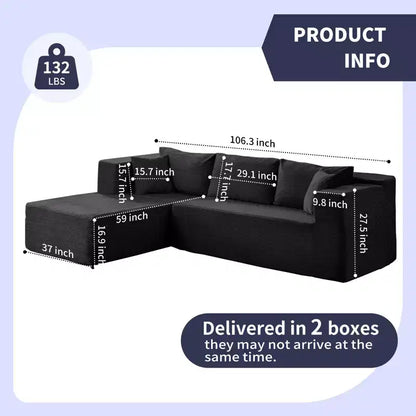Mjkone Divano moderno a 2 pezzi in velluto a coste da 269 cm con combinazione libera a forma di L e seduta profonda, divani sezionali imbottiti con chaise longue sinistra