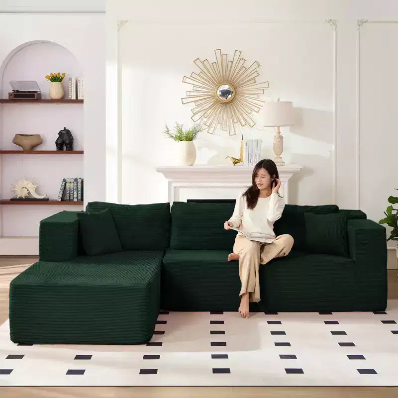 Mjkone Divano moderno a 2 pezzi in velluto a coste da 269 cm con combinazione libera a forma di L e seduta profonda, divani sezionali imbottiti con chaise longue sinistra