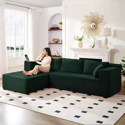 Mjkone Divano moderno a 2 pezzi in velluto a coste da 269 cm con combinazione libera a forma di L e seduta profonda, divani sezionali imbottiti con chaise longue sinistra