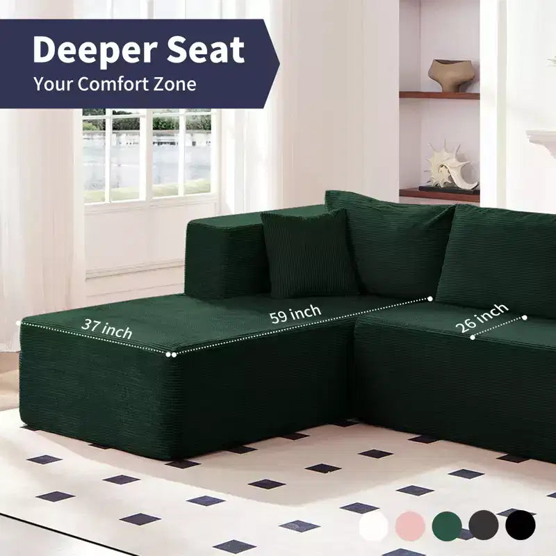 Mjkone Divano moderno a 2 pezzi in velluto a coste da 269 cm con combinazione libera a forma di L e seduta profonda, divani sezionali imbottiti con chaise longue sinistra