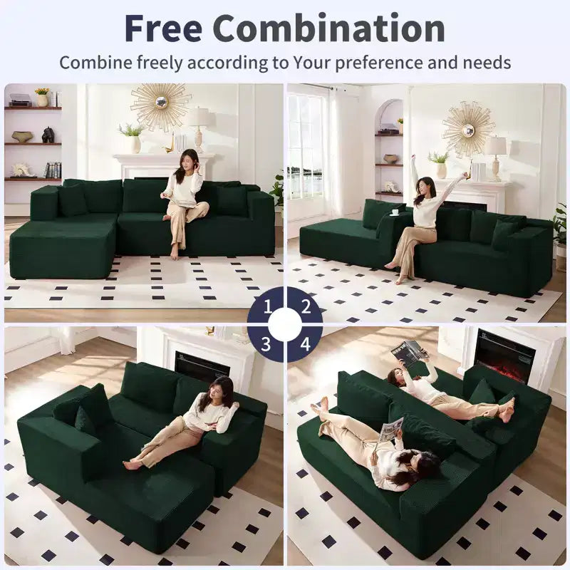 Mjkone Divano moderno a 2 pezzi in velluto a coste da 269 cm con combinazione libera a forma di L e seduta profonda, divani sezionali imbottiti con chaise longue sinistra