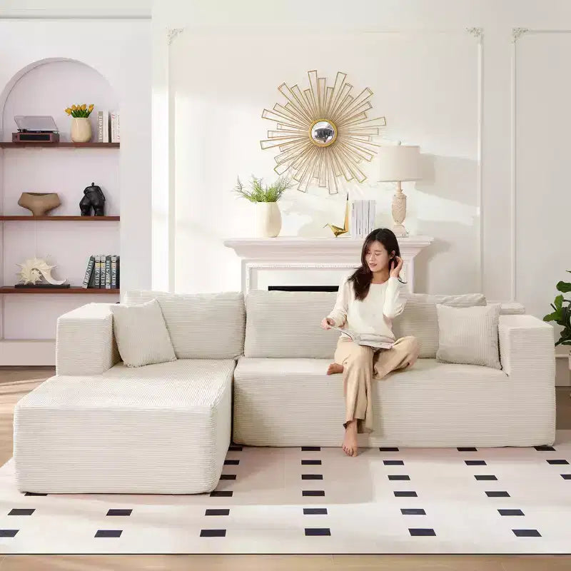 Mjkone Divano moderno a 2 pezzi in velluto a coste da 269 cm con combinazione libera a forma di L e seduta profonda, divani sezionali imbottiti con chaise longue sinistra