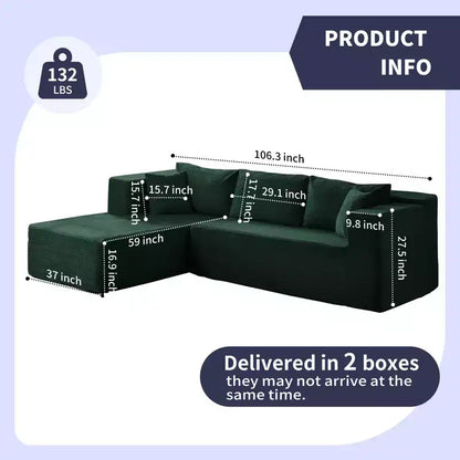 Mjkone Divano moderno a 2 pezzi in velluto a coste da 269 cm con combinazione libera a forma di L e seduta profonda, divani sezionali imbottiti con chaise longue sinistra