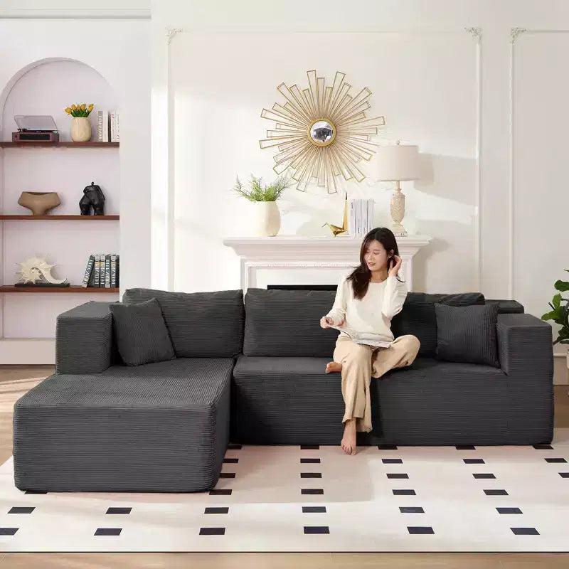 Mjkone Divano moderno a 2 pezzi in velluto a coste da 269 cm con combinazione libera a forma di L e seduta profonda, divani sezionali imbottiti con chaise longue sinistra