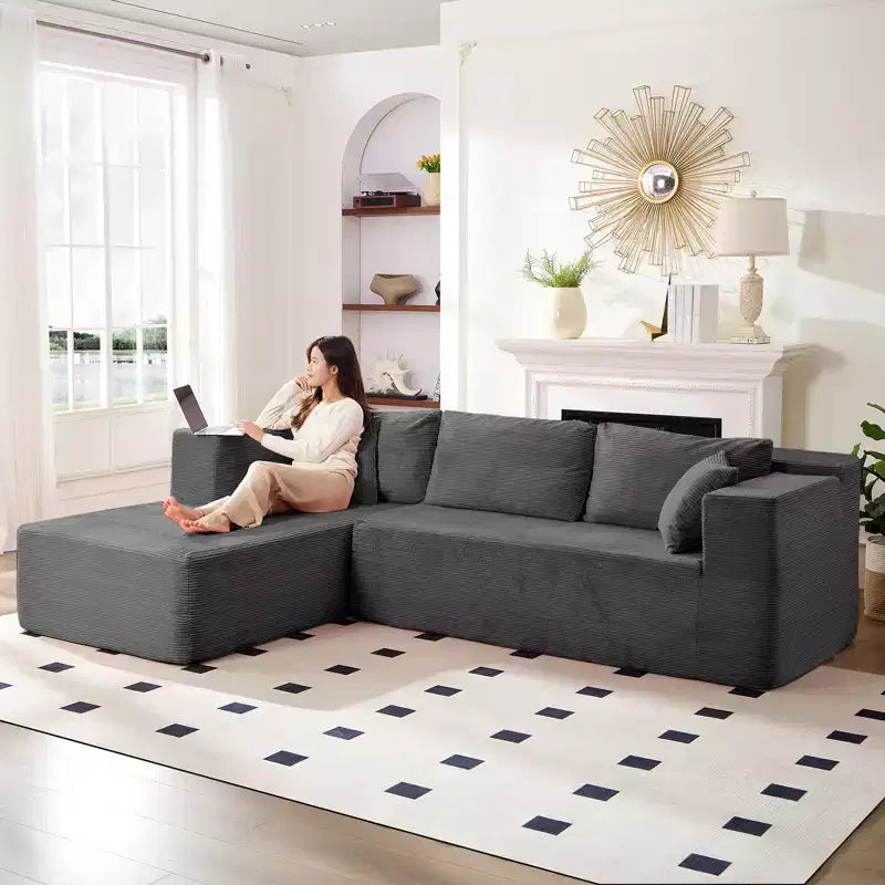 Mjkone Divano moderno a 2 pezzi in velluto a coste da 269 cm con combinazione libera a forma di L e seduta profonda, divani sezionali imbottiti con chaise longue sinistra