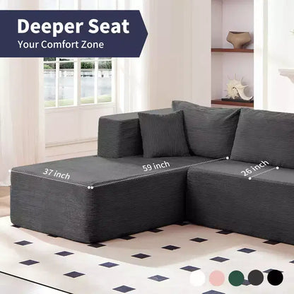 Mjkone Divano moderno a 2 pezzi in velluto a coste da 269 cm con combinazione libera a forma di L e seduta profonda, divani sezionali imbottiti con chaise longue sinistra