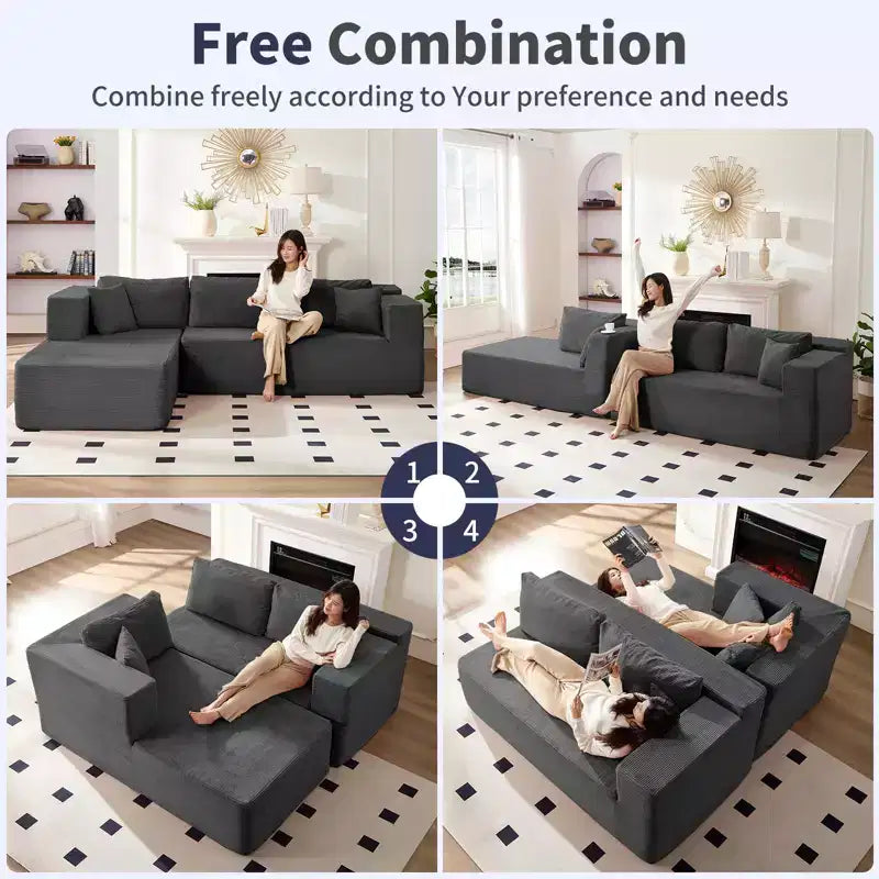 Mjkone Divano moderno a 2 pezzi in velluto a coste da 269 cm con combinazione libera a forma di L e seduta profonda, divani sezionali imbottiti con chaise longue sinistra