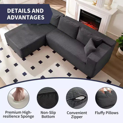 Mjkone Divano moderno a 2 pezzi in velluto a coste da 269 cm con combinazione libera a forma di L e seduta profonda, divani sezionali imbottiti con chaise longue sinistra