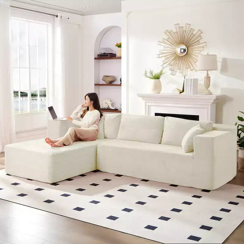 Mjkone Divano moderno a 2 pezzi in velluto a coste da 269 cm con combinazione libera a forma di L e seduta profonda, divani sezionali imbottiti con chaise longue sinistra