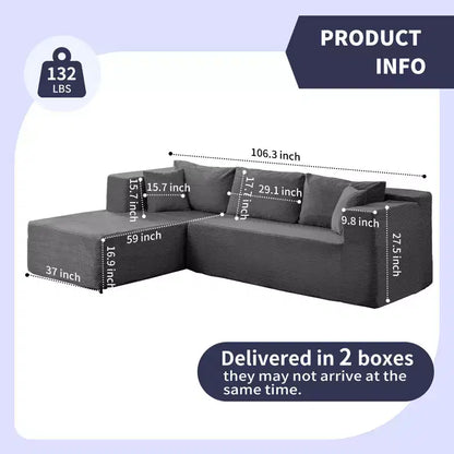 Mjkone Divano moderno a 2 pezzi in velluto a coste da 269 cm con combinazione libera a forma di L e seduta profonda, divani sezionali imbottiti con chaise longue sinistra