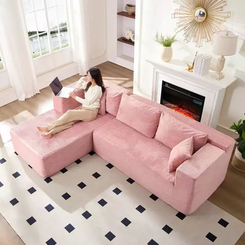 Mjkone Divano moderno a 2 pezzi in velluto a coste da 269 cm con combinazione libera a forma di L e seduta profonda, divani sezionali imbottiti con chaise longue sinistra