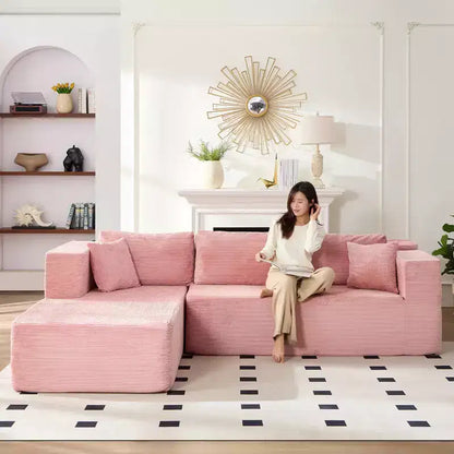 Mjkone Divano moderno a 2 pezzi in velluto a coste da 269 cm con combinazione libera a forma di L e seduta profonda, divani sezionali imbottiti con chaise longue sinistra