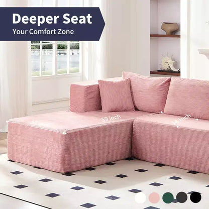 Mjkone Divano moderno a 2 pezzi in velluto a coste da 269 cm con combinazione libera a forma di L e seduta profonda, divani sezionali imbottiti con chaise longue sinistra