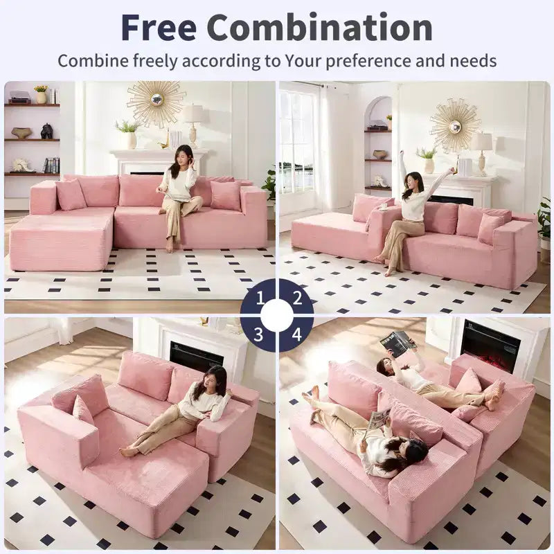 Mjkone Divano moderno a 2 pezzi in velluto a coste da 269 cm con combinazione libera a forma di L e seduta profonda, divani sezionali imbottiti con chaise longue sinistra