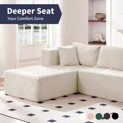 Mjkone Divano moderno a 2 pezzi in velluto a coste da 269 cm con combinazione libera a forma di L e seduta profonda, divani sezionali imbottiti con chaise longue sinistra