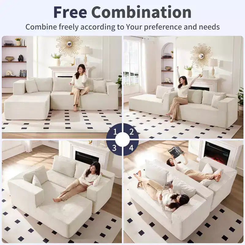 Mjkone Divano moderno a 2 pezzi in velluto a coste da 269 cm con combinazione libera a forma di L e seduta profonda, divani sezionali imbottiti con chaise longue sinistra