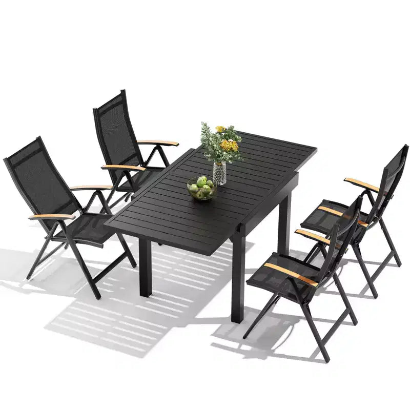 Crestlive Products Set da pranzo da esterno moderno in alluminio, tavolo da pranzo allungabile con sedie pieghevoli per 4-10 persone, per esterni