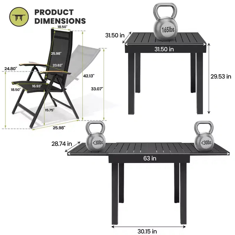 Crestlive Products Set da pranzo da esterno moderno in alluminio, tavolo da pranzo allungabile con sedie pieghevoli per 4-10 persone, per esterni