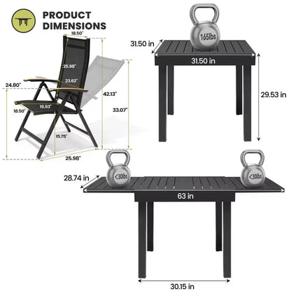 Crestlive Products Set da pranzo da esterno moderno in alluminio, tavolo da pranzo allungabile con sedie pieghevoli per 4-10 persone, per esterni