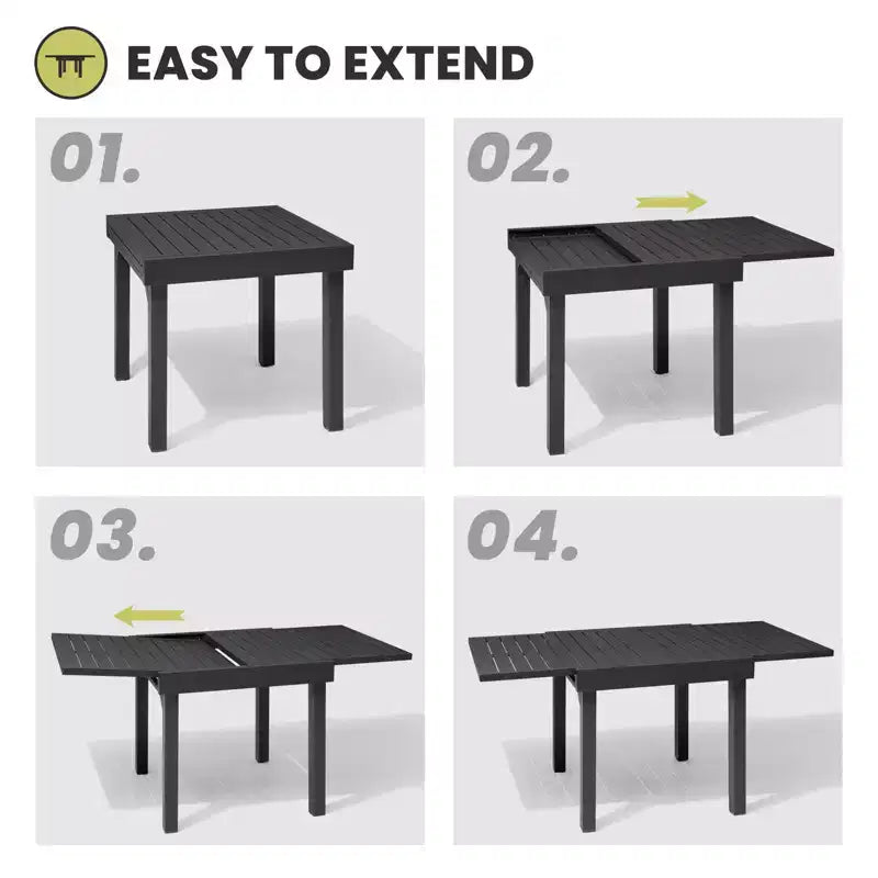 Crestlive Products Set da pranzo da esterno moderno in alluminio, tavolo da pranzo allungabile con sedie pieghevoli per 4-10 persone, per esterni