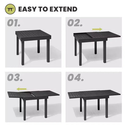 Crestlive Products Set da pranzo da esterno moderno in alluminio, tavolo da pranzo allungabile con sedie pieghevoli per 4-10 persone, per esterni